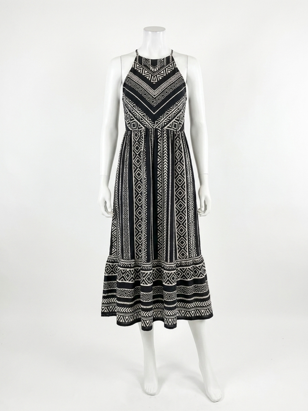 NEW TRIBAL print halter dress in black